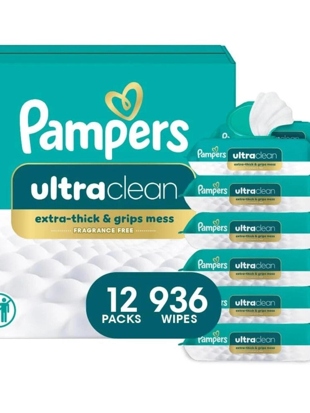 ~Pampers Ultraclean Baby Wipes 9% Water, 12 pack (936 wipes)